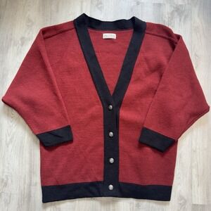 Vintage Marc O Polo Womens Cardigan 100% Wool Sweater Red Black Button Up Sz M
